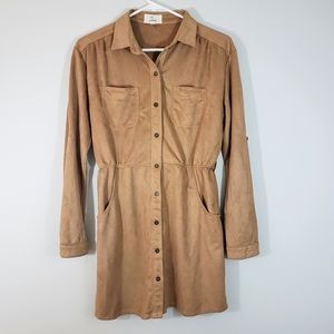 Love faux suede button down shirt dress size M